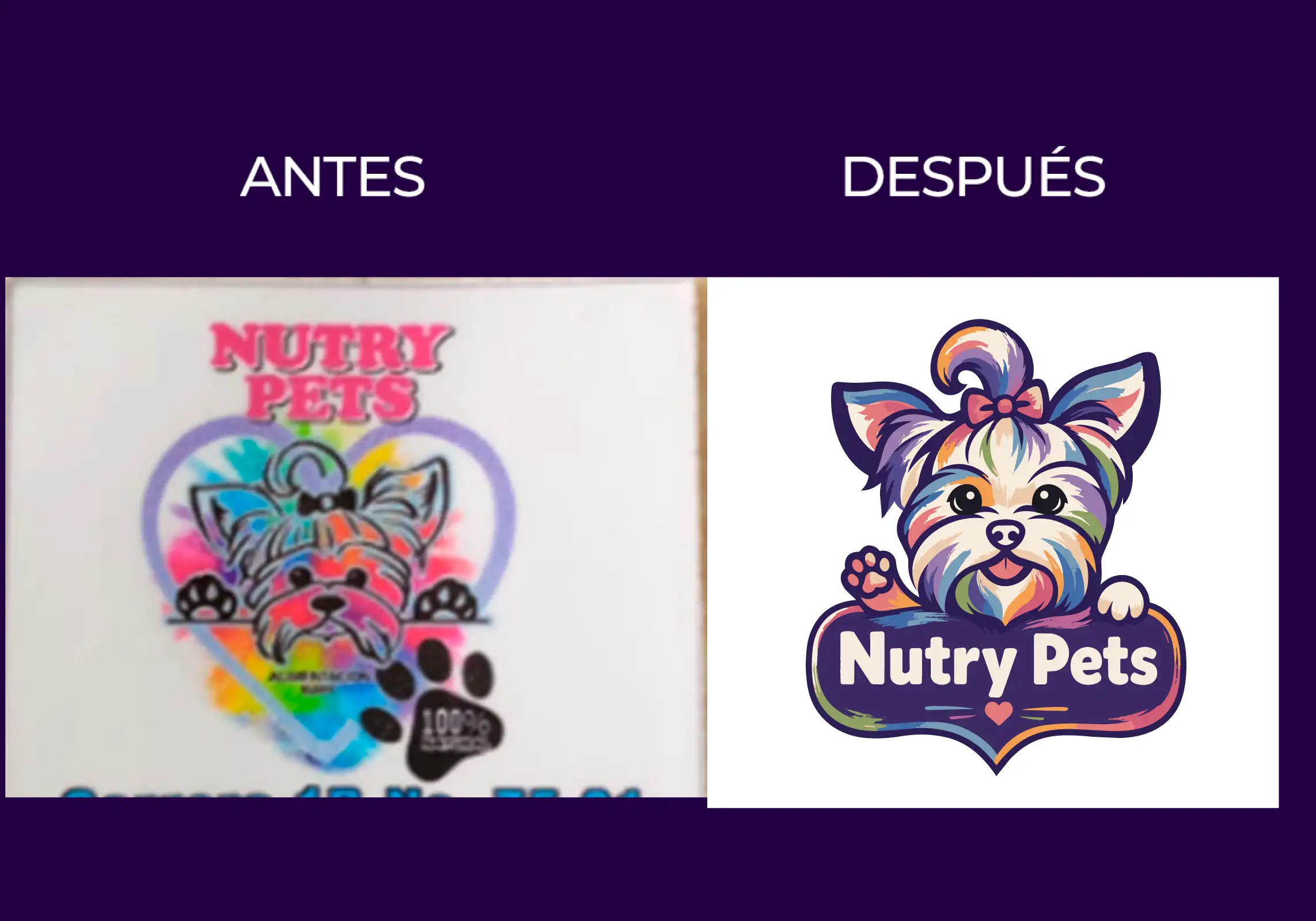 Antes y después de rediseño de marca Nutry Pet